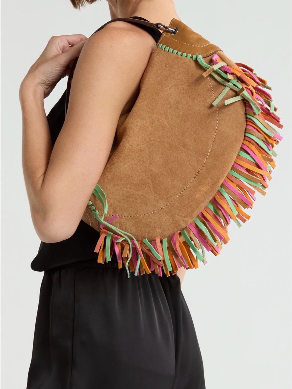 Aimee Dante Fringe Shoulder Bag with Multicolor Accents NWT